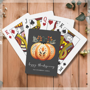 Boho Folk Pumpkin Thanksgiving Playing Cards