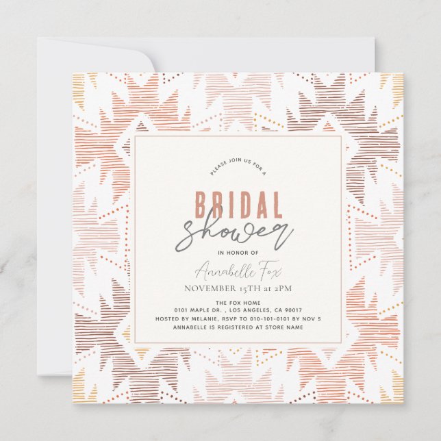 Boho Folk Textile Dusty Rose Bridal Shower Invitation (Front)
