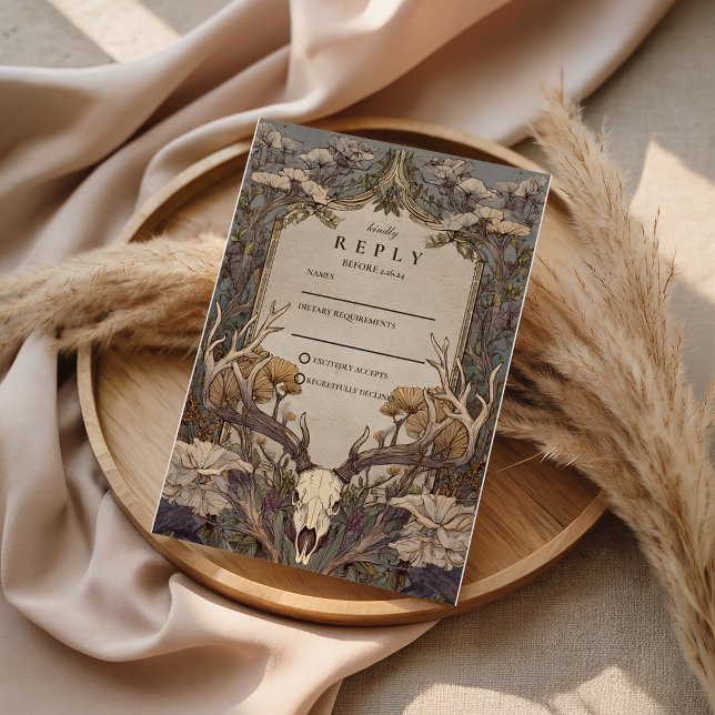 Boho Forest Antler Wedding RSVP Card (Creator Uploaded)