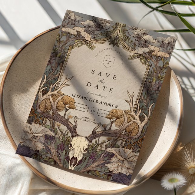 Boho Forest Antler Wedding Save The Date (Creator Uploaded)