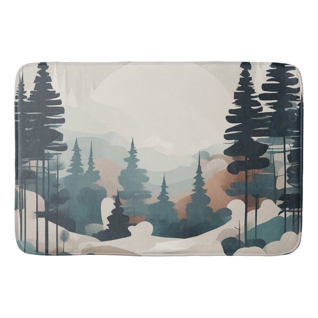 Boho Forest Landscape Artwork Bath Mat (Front)