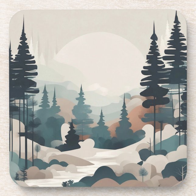 Boho Forest Landscape Artwork Coaster (Front)