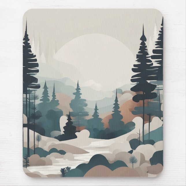 Boho Forest Landscape Artwork Mouse Pad (Front)