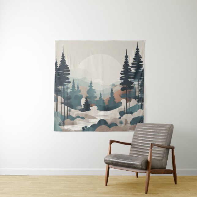 Boho Forest Landscape Artwork Tapestry (In Situ)