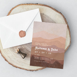 Boho Forest Mountains Retro Pink & Brown Wedding  Invitation