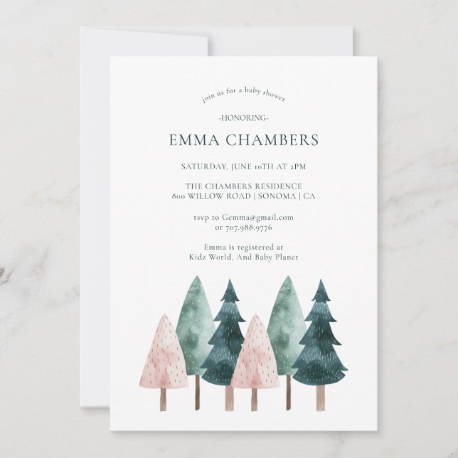 Boho Forest Trees Baby Shower  Invitation (Front)