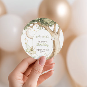 Boho forest watercolor Fairy First birthday Classic Round Sticker