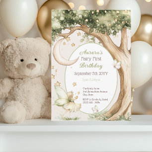 Boho forest watercolor Fairy First birthday Invitation