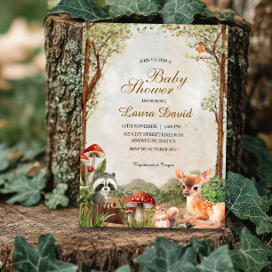 Boho forest Woodland animals Rustic Baby Shower Invitation