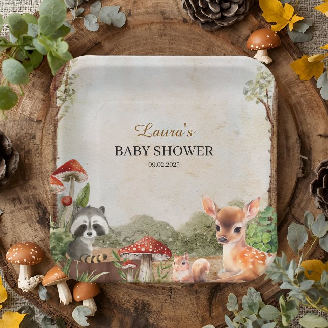 Boho forest Woodland animals Rustic Baby Shower  Paper Plate (Creator Uploaded)