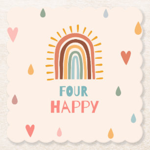 Boho Four Fourth Birthday Rainbow Paper Coaster