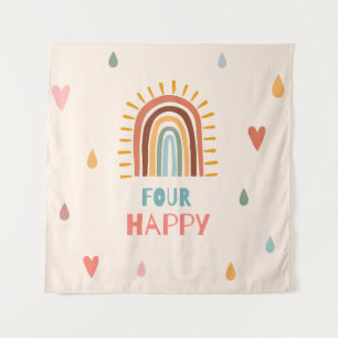 Boho Four Fourth Birthday Rainbow  Tapestry