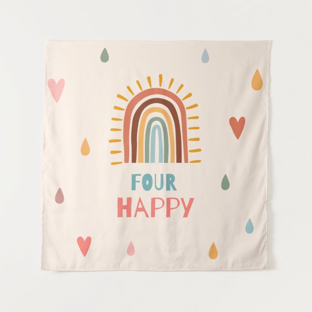 Boho Four Fourth Birthday Rainbow  Tapestry (Front)