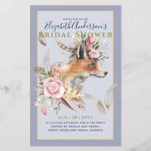 Boho FOX Bridal Shower Woodland Feathers Floral Flyer