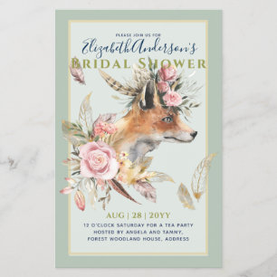 Boho FOX Bridal Shower Woodland Feathers Floral Flyer