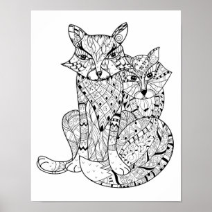 Boho Fox Doodle 2 Poster