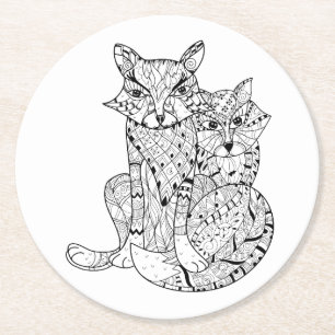 Boho Fox Doodle Round Paper Coaster