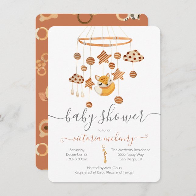 Boho Fox Mobile Baby Shower Invitation (Front/Back)
