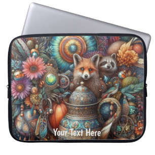 Boho Fox Racoon Floral Design Laptop Sleeve
