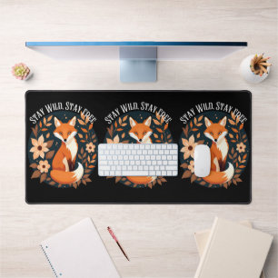 Boho Fox "Stay Wild, Stay Free" Woodland Dark Desk Mat