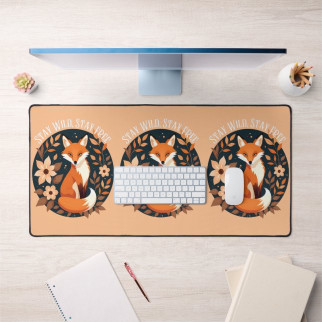 Boho Fox "Stay Wild, Stay Free" Woodland Design Desk Mat (Office 1)