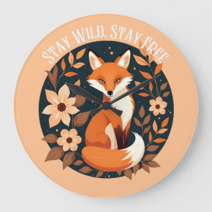 Boho Fox "Stay Wild, Stay Free" Woodland Design Large Clock