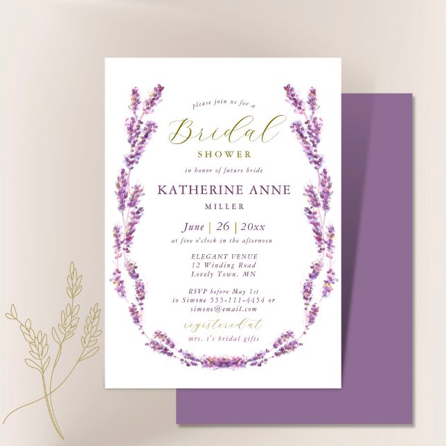 Boho Frame Elegant Lavender Gold Bridal Shower Invitation (Creator Uploaded)
