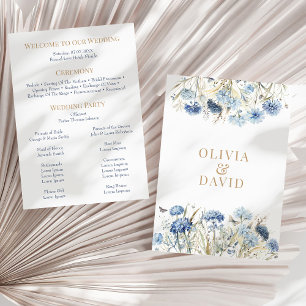 Boho French Blue Wildflower Meadow Wedding Program