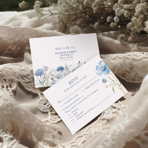 Boho French Blue Wildflowers Wedding RSVP Card
