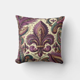 Boho French Quarter purple fleur-de-lis Cushion