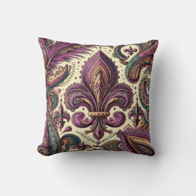Boho French Quarter purple fleur-de-lis  Cushion (Front)