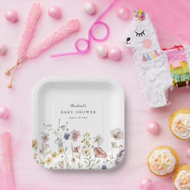 Boho Fresh Wildflowers Baby Shower Paper Plate (Party)