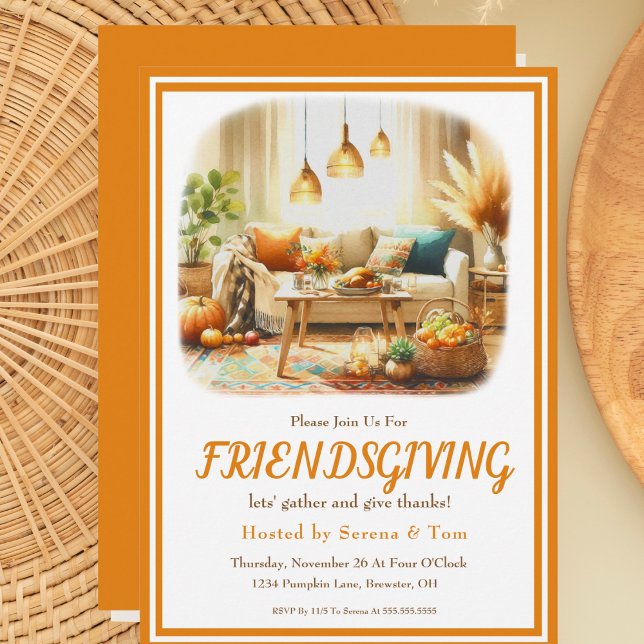 Boho Friendsgiving Thanksgiving Living Room Invitation (Creator Uploaded)