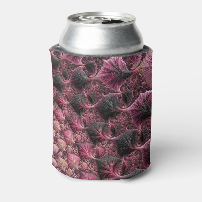 Boho Funky Eclectic Pink Black Abstract Fractal Can Cooler (Can Back)