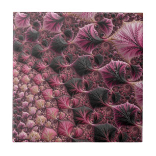 Boho Funky Eclectic Pink Black Abstract Fractal Ceramic Tile