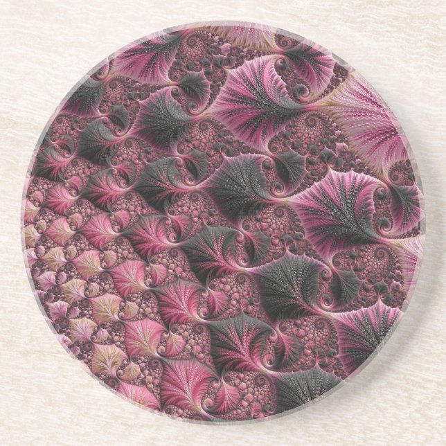 Boho Funky Eclectic Pink Black Abstract Fractal Coaster (Front)