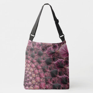 Boho Funky Eclectic Pink Black Abstract Fractal Crossbody Bag
