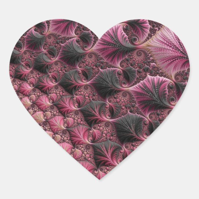 Boho Funky Eclectic Pink Black Abstract Fractal Heart Sticker (Front)