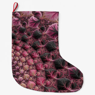 Boho Funky Eclectic Pink Black Abstract Fractal Large Christmas Stocking