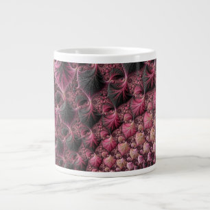 Boho Funky Eclectic Pink Black Abstract Fractal Large Coffee Mug