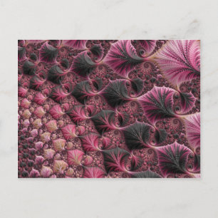 Boho Funky Eclectic Pink Black Abstract Fractal Postcard
