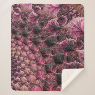 Boho Funky Eclectic Pink Black Abstract Fractal Sherpa Blanket