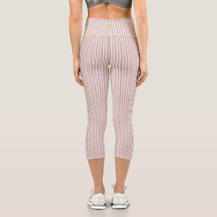 Boho Funky Retro Eclectic Pastel Christmas Stripe Capri Leggings