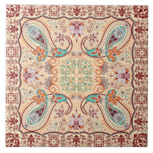 Boho Funky Trendy Retro Abstract Pattern Ceramic Tile