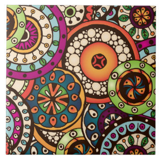 Boho Funky Trendy Retro Abstract Pattern Ceramic Tile