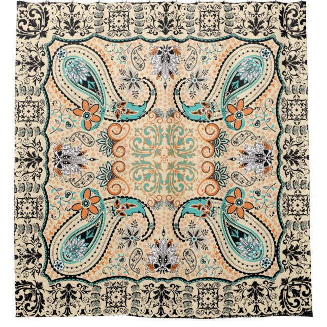 Boho Funky Trendy Retro Abstract Pattern Shower Curtain (Front)