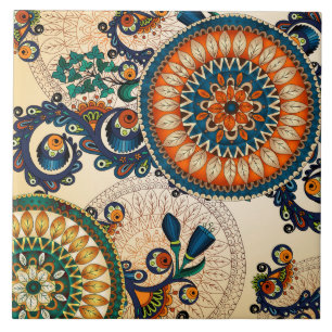 Boho Funky Trendy Retro Abstract Pattern Tile
