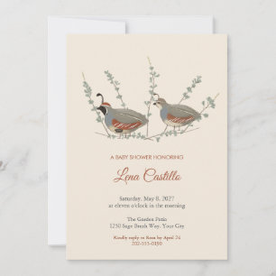 Boho Gambel Quail Pair Baby Shower Invitation
