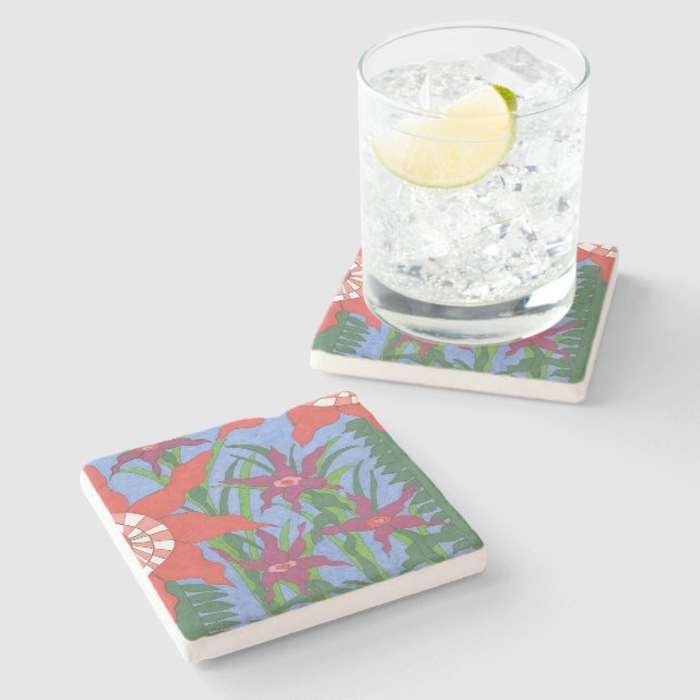 Boho Garden Blues Art  Stone Coaster (Side)