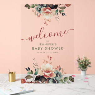 Boho Garden FLORAL Baby Shower Welcome Acrylic Sign